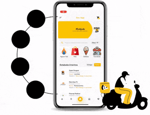 Aplicativo de marketplace delivery em funcionamento: app do consumidor e entregador em ação